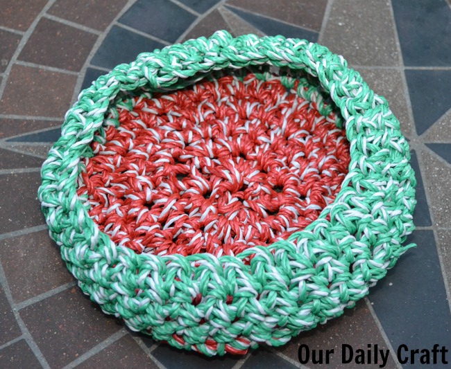 crocheted basket clothesline