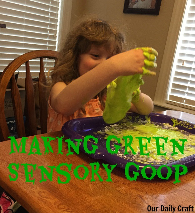 Sensory goop is fun and easy to make. This one is just corn starch and baby shampoo.
