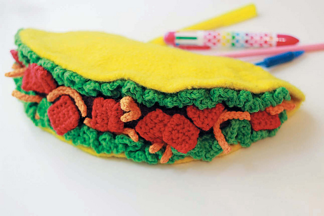crocheted taco pencil case