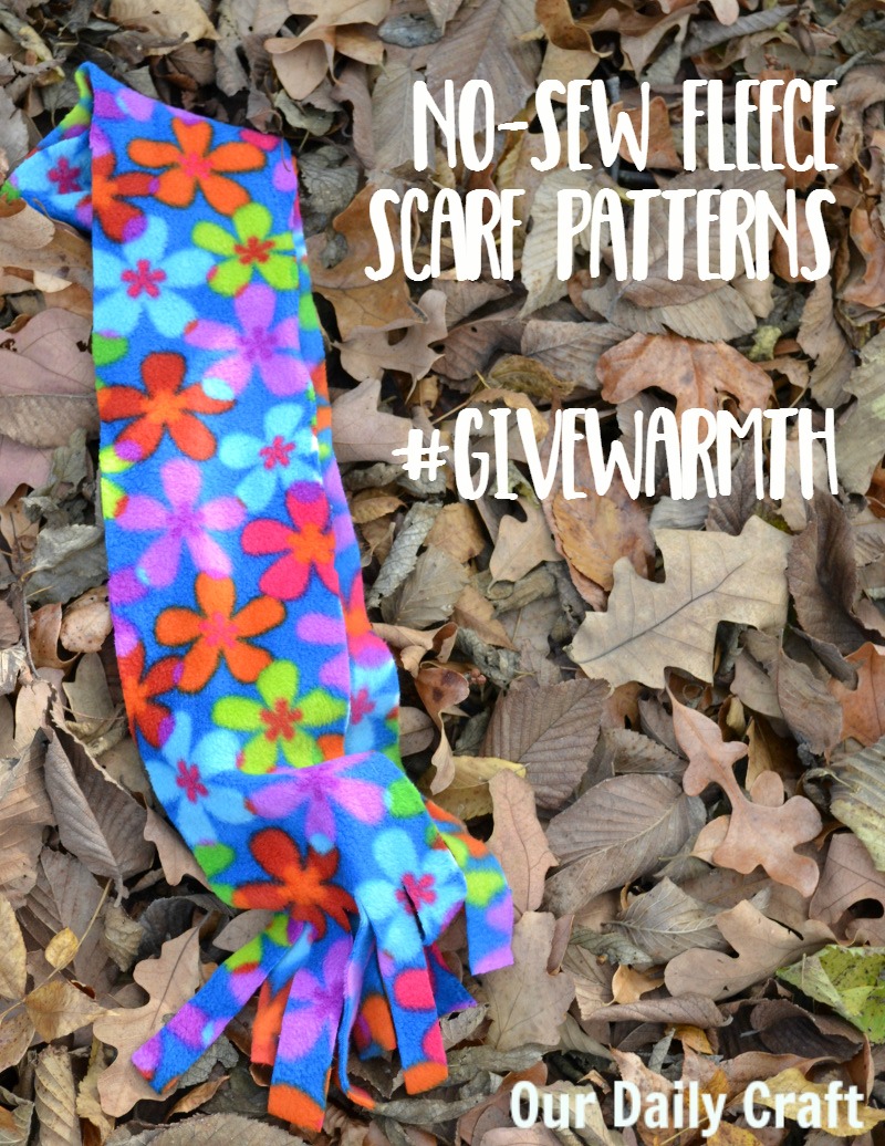 Make a no-sew fleece scarf, or a bunch, with these easy patterns to help you #givewarmth.