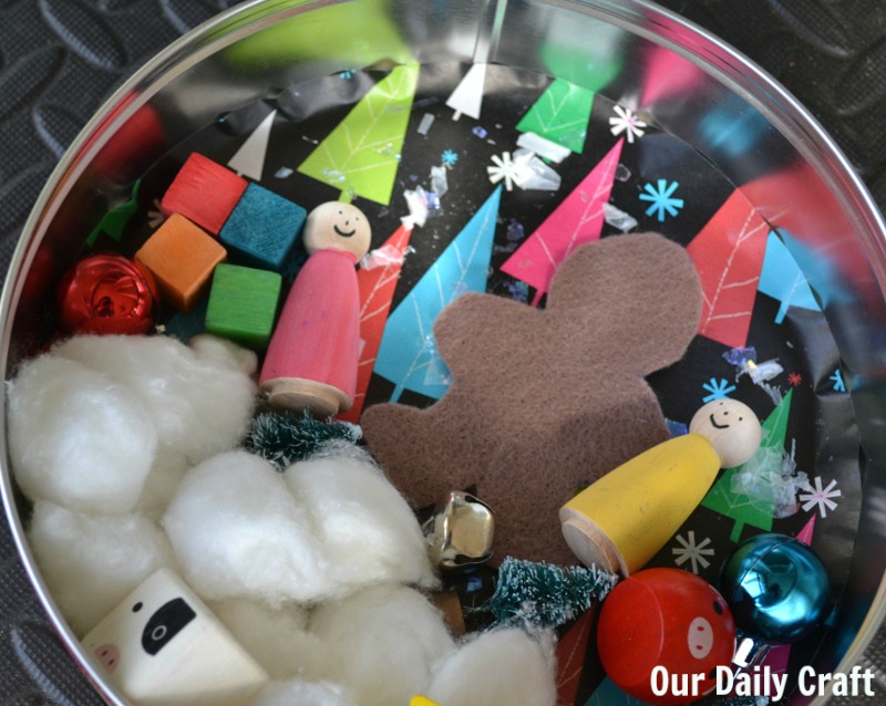 Make a Christmas storytelling tin to encourage children to tell stories.