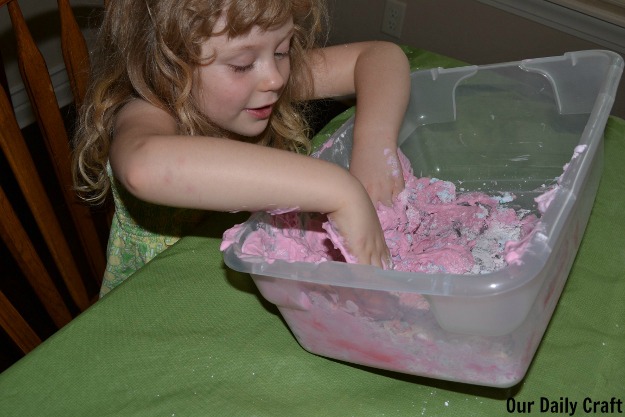 playing with shaving cream and cornstarch