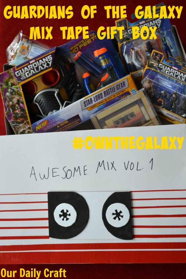 Make a mix tape inspired gift box to give Guardians of the Galaxy toys and movie this holiday.