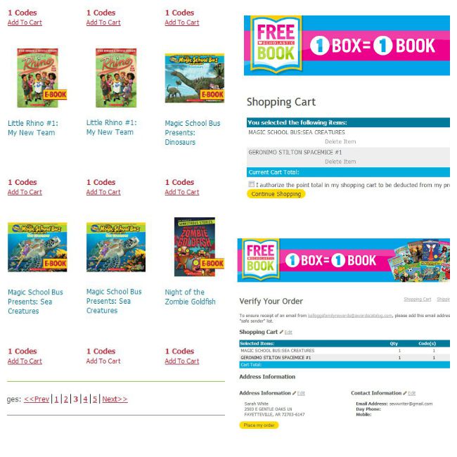 Ordering books with Kellogg's Family Rewards
