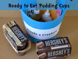 Use Hershey's pudding cups to make a snack and a cute creature craft.