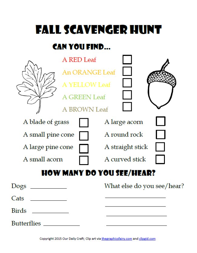 free fall scavenger hunt printable
