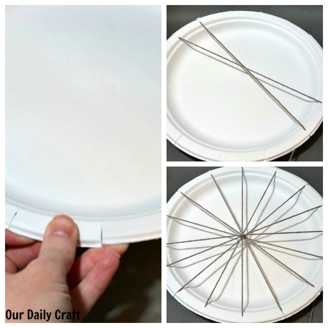 setting up a paper plate loom