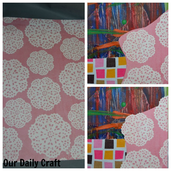 using scrapbook paper to cover an artistic mistake