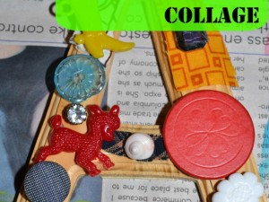 junke drawer collage is a great way to use up little leftover whatever from craft projects.