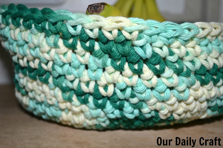 side of crocheted basket