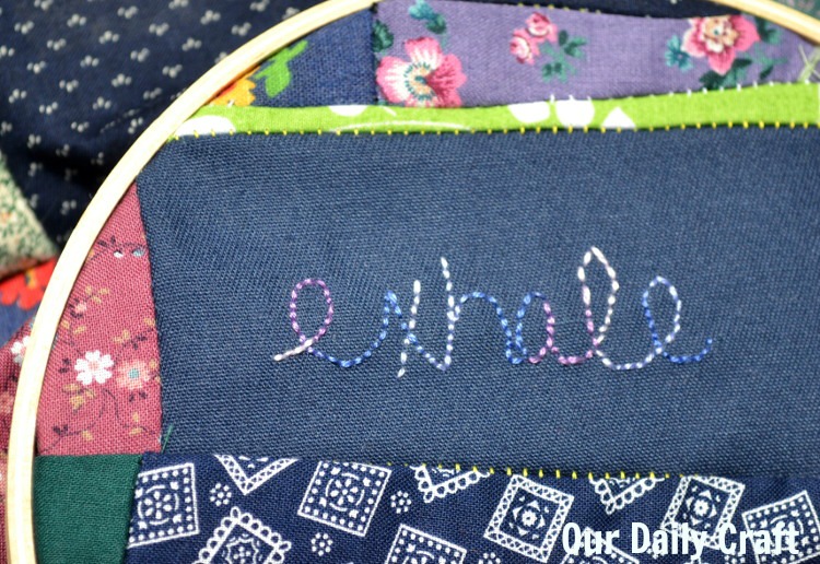 stitched word on fabric