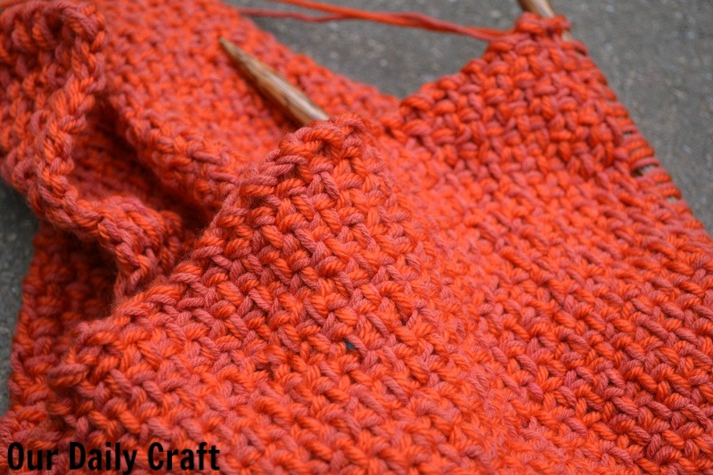 linen stitch cowl knitting orange challenge