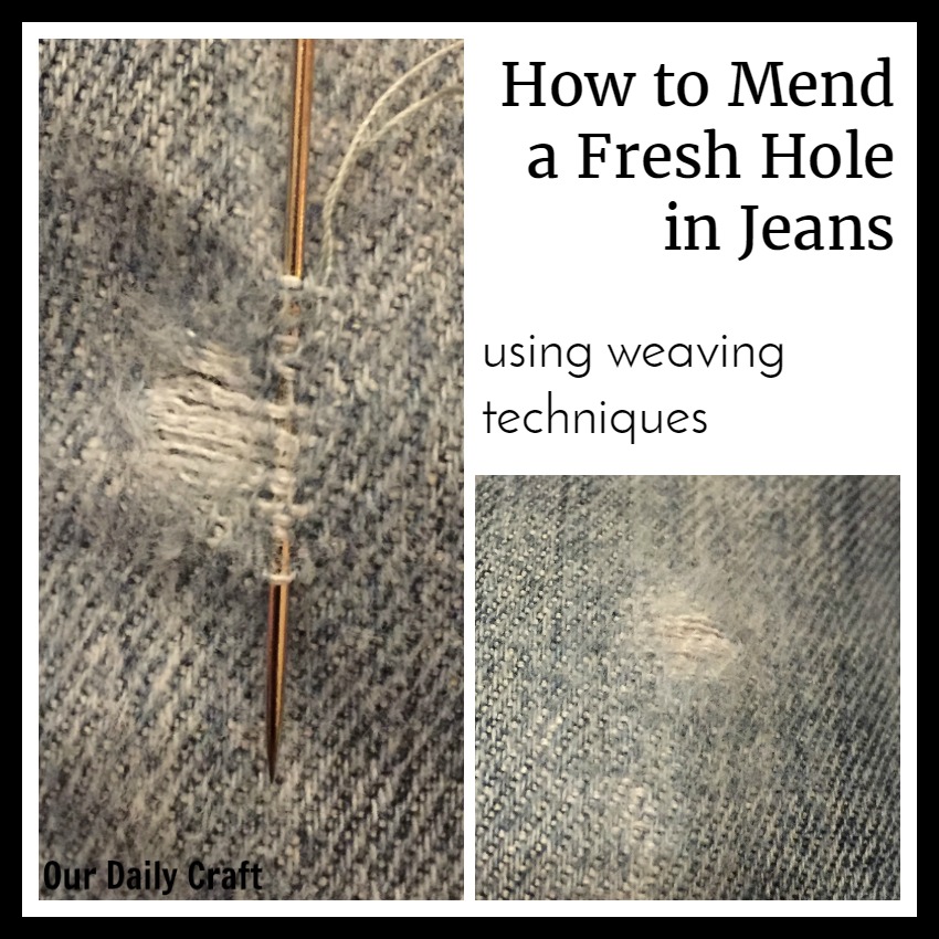 How to mend a fresh hole in jeans with weaving.