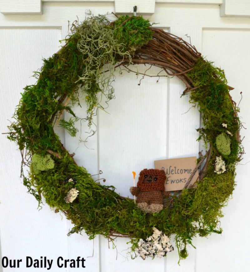 Make an easy Endor-inspired door wreath for a Star Wars party.