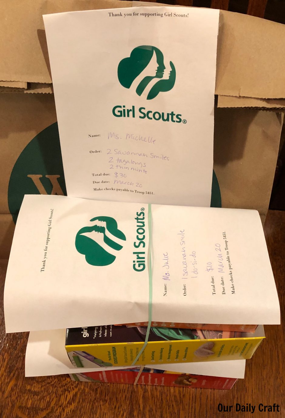 Girl Scout cookies with printable receipt